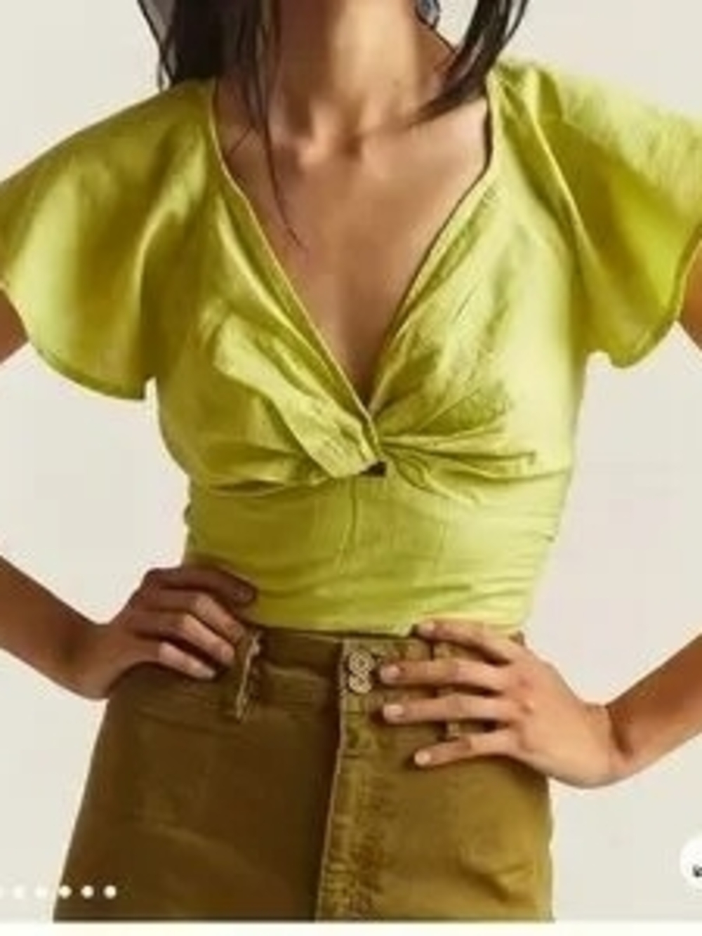 Anthropologie Twist-Knot Flutter Sleeve Top in Lime Green Size Small